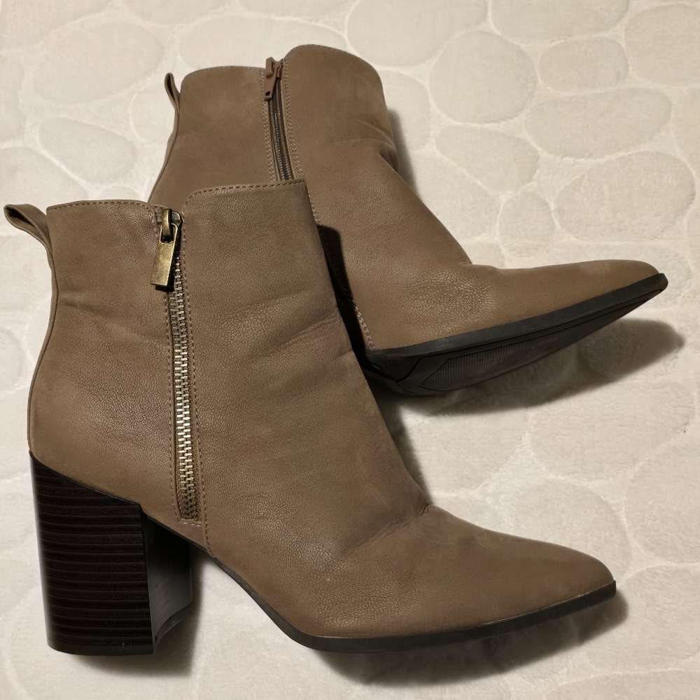 BAMBOO Tan Ankle Booties with Stacked Heel